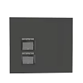 Modern Black Kitchen Cabinets With Built in Ovens Against Brick Wall And Wooden Floor