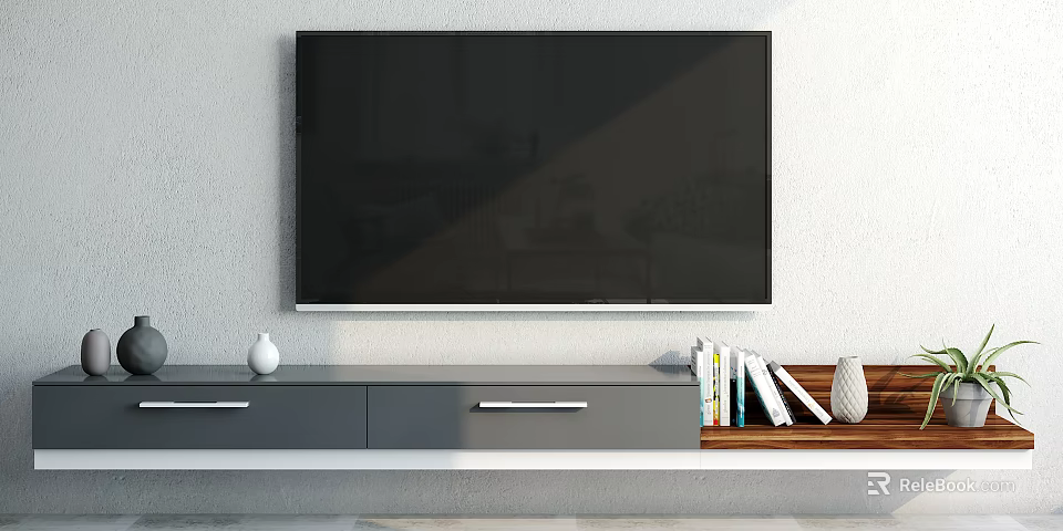 Modern Gray TV Stand With Drawers Shelf For TV Books And Decorative Items 3d model 