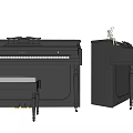 Black Upright Pianos With Matching Stools For Musical Instrument