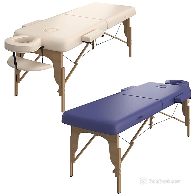 Beige and Blue Foldable Medical Massage Tables with Wooden Legs for Therapy Use 3d model 