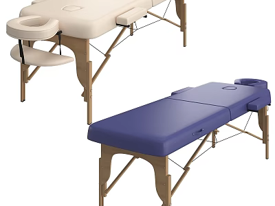 Beige and Blue Foldable Medical Massage Tables with Wooden Legs for Therapy Use 3d model