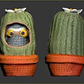 Crocheted Cactus Pots With Adorable Owl Character And Green Plant Design