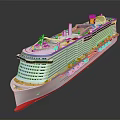 Luxury Cruise Ship With Multiple Decks Blue White Design And Yellow Funnel