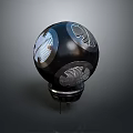Black Reflective Sphere Decorative Piece With White Intricate Patterns And Metal Base 3d model