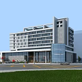 Modern Hospital Building Exterior With Glass Facade Entrance And Parking Area