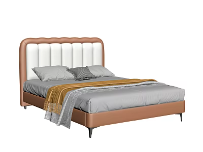 Modern Kids Bed With Brown Tufted Leather Headboard And Gray Mattress 3d model
