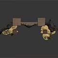 Ancient Ruin Entrance Scene With Stone Walls Statue Vines Torches And Gold Coins