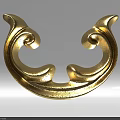 Golden Metal Carved Decorative Element With Intricate Curved Scroll Patterns 3d model