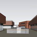 Modern Red Brick Commercial Complex Featuring UNIQLO Sephora Stores And Glass Curtain Wall