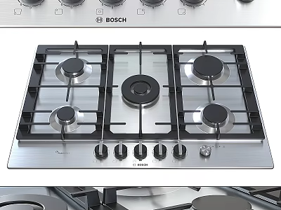 Bosch Stainless Steel Gas Stove With 5 Burners And Control Knobs For Modern Kitchen Cooking 3d model