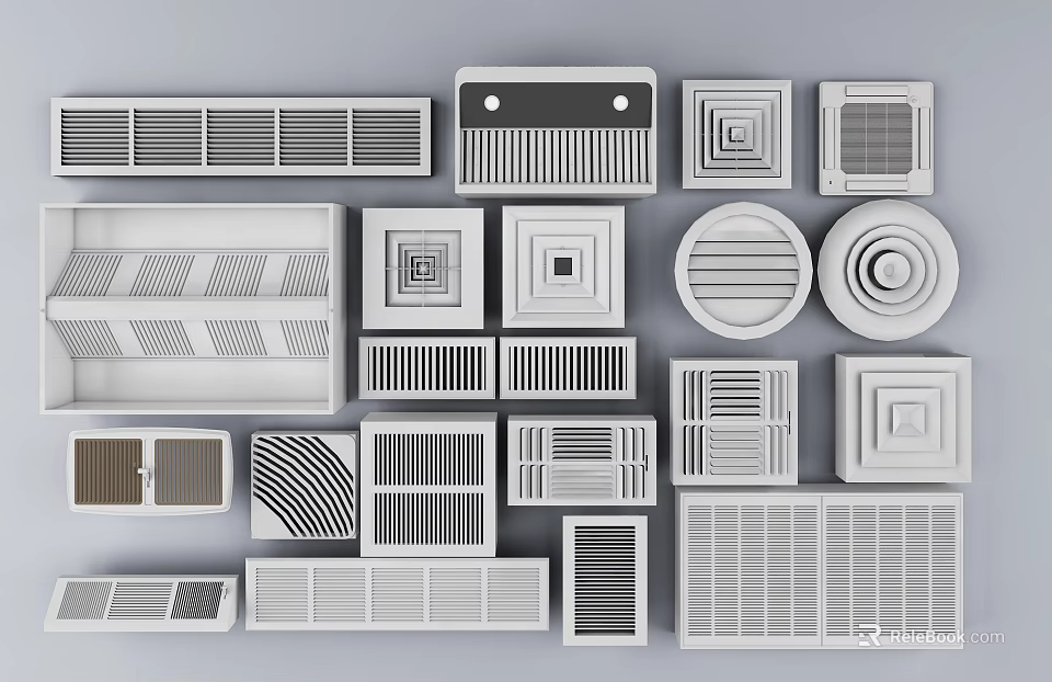 Various Air Conditioner Vents With Different Shapes And Decorative Grille Designs 3d model 