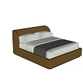 Brown Upholstered Double Bed with White Sheets Pillows and Gray Blanket 3d model