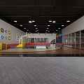 Bright Indoor Activity Space With Wooden Blue Flooring Yellow Fences And Colorful Number Circles