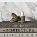 Stylish Decorative Ornament Combination With Glass Vase Green Plants Framed Art And Marble Surface