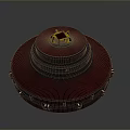 Red Circular Weapon Top With Black Mechanical Structure And Metal Design Features