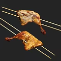 Grilled Chicken Leg Skewers On Bamboo Sticks With Golden Roasted Skin