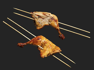Grilled Chicken Leg Skewers On Bamboo Sticks With Golden Roasted Skin 3d model