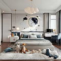 Cozy Kids Room Design With Star Decor Cloud Chandelier Plush Toys Rug And Study Desk