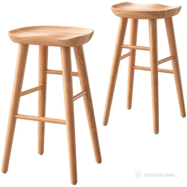 Solid Wood Bar Stools With Minimalist Design And Crossbar Support For Kitchen 3d model