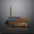 Wooden Model Boat With Tall Tower Blue Red Roof Deck And Seating Area