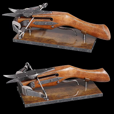 Vintage Decorative Ornament Set With Wooden Handles And Metal Components On Wooden Base 3d model