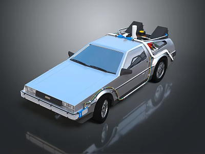 DeLorean DMC12 Car With Blue Exterior Gullwing Doors And Roof Mounted Device 3d model