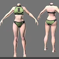 3D Female Model Green Bikini Front And Back Views With Gray Background 3d model