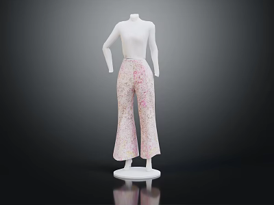 White Mannequin Showcasing Pink Floral Print Flared Pants Design 3d model