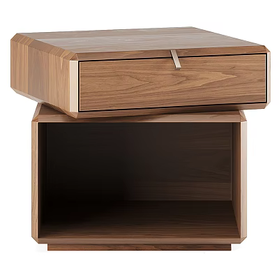 Modern Wooden Bedside Table With Drawer Metal Handle And Open Shelf 3d model