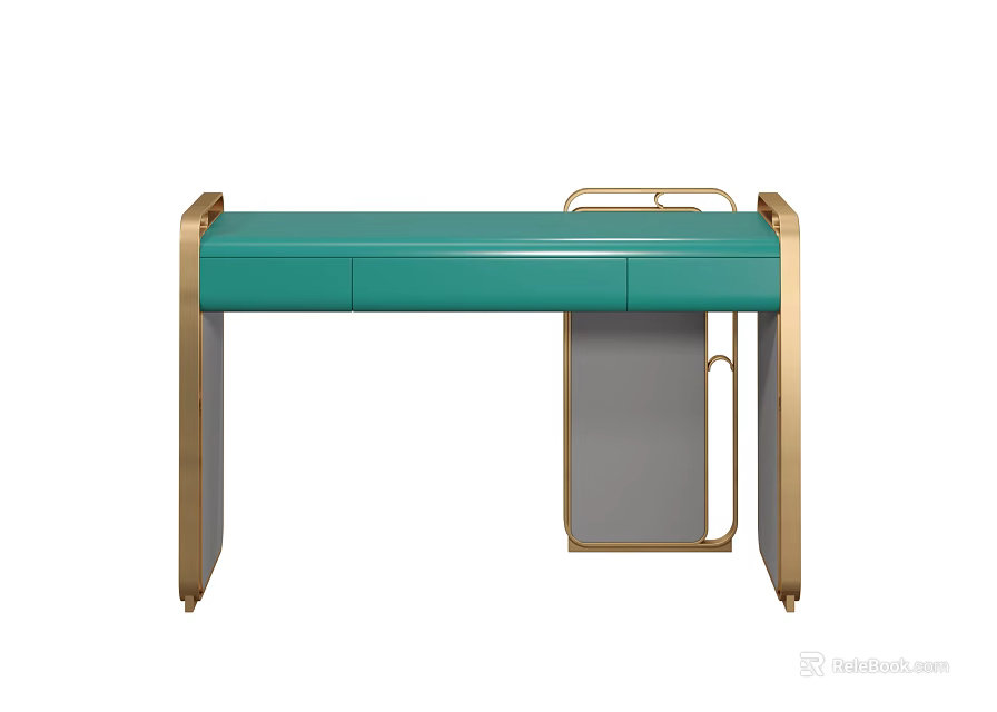 Modern Stylish Dressing Table With Teal Top Gold Frame And Drawers 3d model 