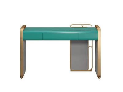 Modern Stylish Dressing Table With Teal Top Gold Frame And Drawers 3d model