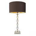 Elegant Table Lamp Featuring Dark Brown Pleated Lampshade Transparent Glass Balls And Silver Metal Base