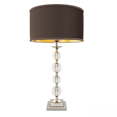 Elegant Table Lamp Featuring Dark Brown Pleated Lampshade Transparent Glass Balls And Silver Metal Base 3d model