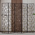 Modern Geometric Pattern Room Divider With Black Frame And Green Plant 3d model