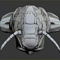 Detailed Mechanical Character And Insectoid Creature With Silver Head Green Eyes And Antennae