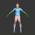 Man in light blue Etihad Airways jersey white shorts blue socks and red football boots