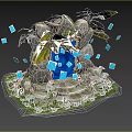 Enchanting Cartoon Scene With Magical Stone Gate Glowing Blue Door Tree Butterflies Stone Steps Flowers