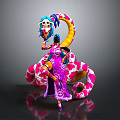 Colorful Skeleton Character With Purple Outfit And Pink White Patterned Snake Body