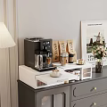 Organized Modern Kitchen Storage Shelf with Coffee Machine Cups Bags and Decorative Jars