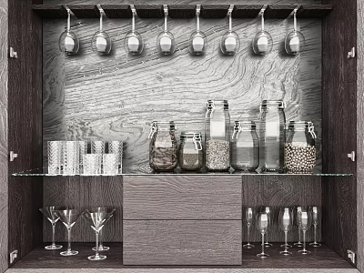 Kitchenware Display In Wooden Cabinet With Utensils 3d model Kitchenware Display In Wooden Cabinet With Utensils 3d model