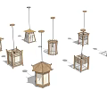 Various Wooden Pendant Lights With Different Natural Design Structures On 3d model
