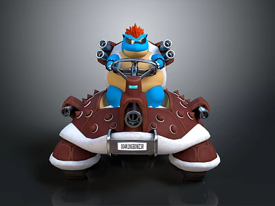 Blue Skinned Red Haired Game Character Riding Brown Battle Vehicle With Cannons Named Warwick 3d model