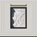 Modern Abstract Painting With Black Frame And Black White Textured Pattern Hung On Light Wall