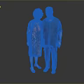 Elderly Man In Dark Green Shirt Standing With Woman In Floral Dress Against Gray Background