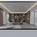Modern Reception Space Interior With Marble Countertop And Display Shelves Holding Fashion Bags