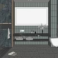 Modern Bathroom Interior Design With Glass Shower Dark Marble Wall And Terrazzo Floor
