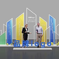 Colorful Brand Logo Photo Check In Spot With People On Stage And Yellow Balls