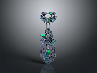 Futuristic Mechanical Weapon With Green Glowing Elements And Intricate 3D Design 3d model