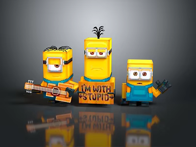 Minion LEGO Characters Holding Guitar Sign And Wrench In Playful Group Scene 3d model