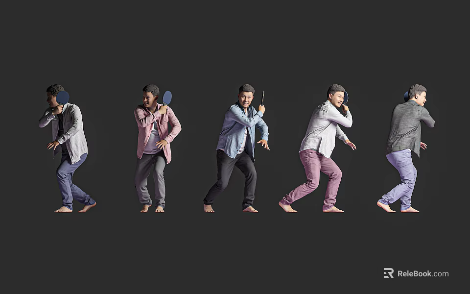 Man In Various Poses Wearing Casual Shirts And Colored Pants On Grey Background 3d model 